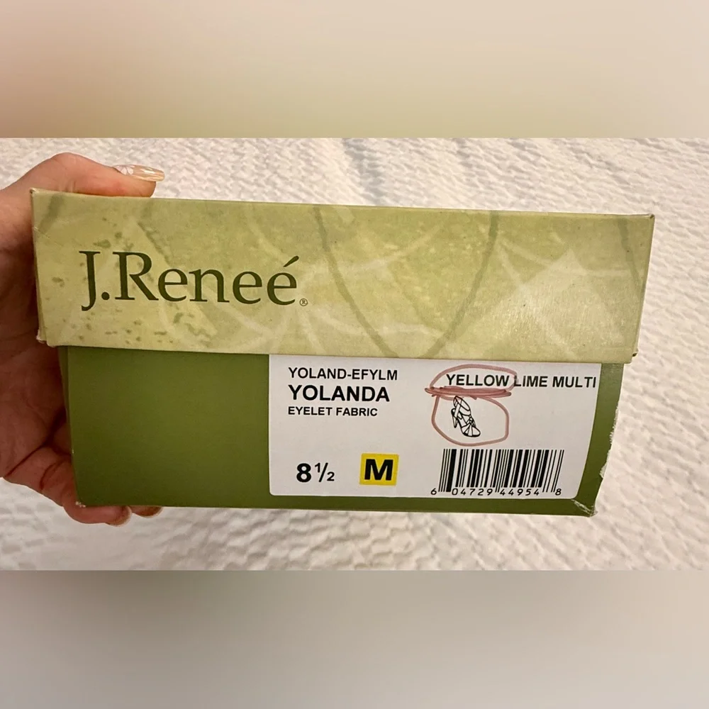 J.Renee Women's Sandals Heels Yolanda Yellow Lime Multi Eyelet Fabric Dressy NWT - Picture 13 of 16